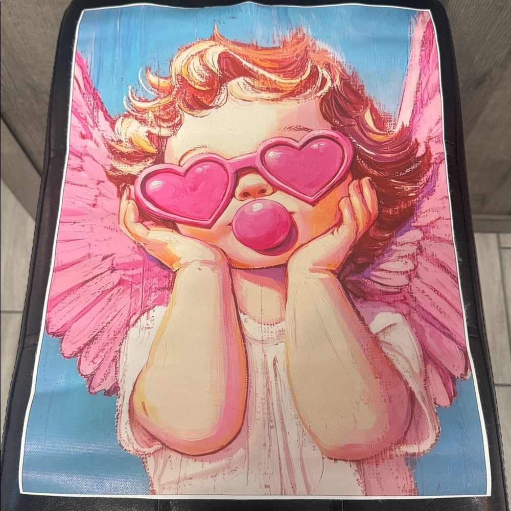 Unframed Cupid Angel Little Girl With Pink Bubble Gum & Heart Sunglasses Canvas